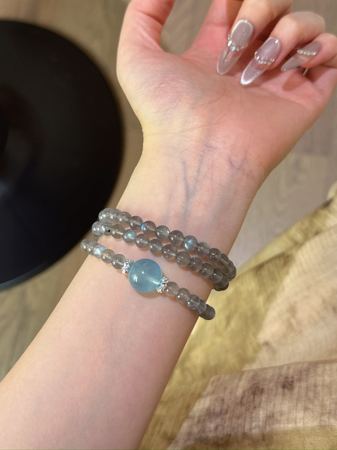 ▫️▪️ Grey moonlight aquamarine bracelet